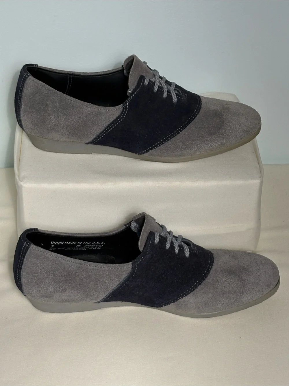 Women’s Armadillo Two-Tone Gray&Navy Suede Oxford Flats-Stylish Casual Loafers